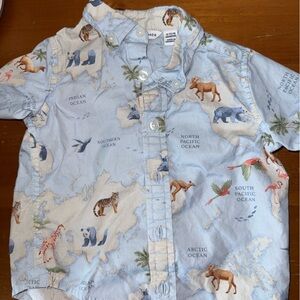 Janie and Jack Light Blue Map & Animal Button-Down Shirt 12-18M